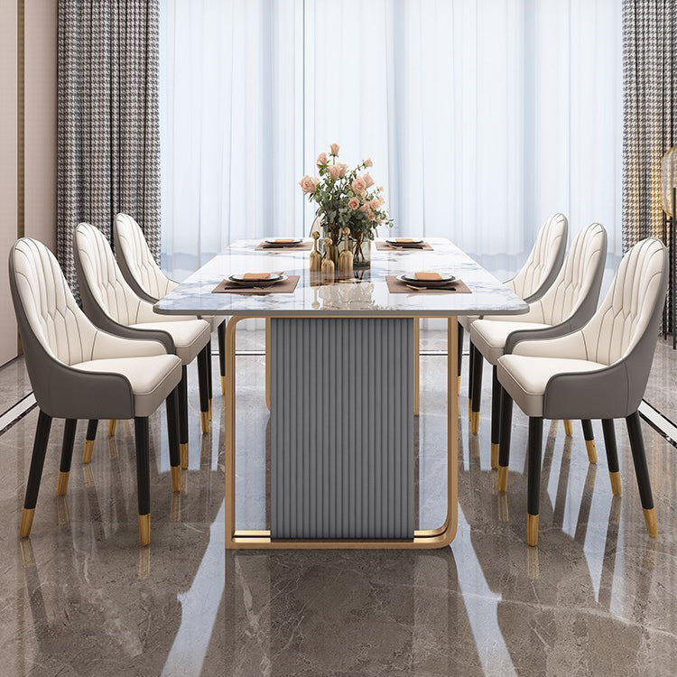 Traditional Luxury Dining Table Sintered Stone Rectangle Table with Gold Frame