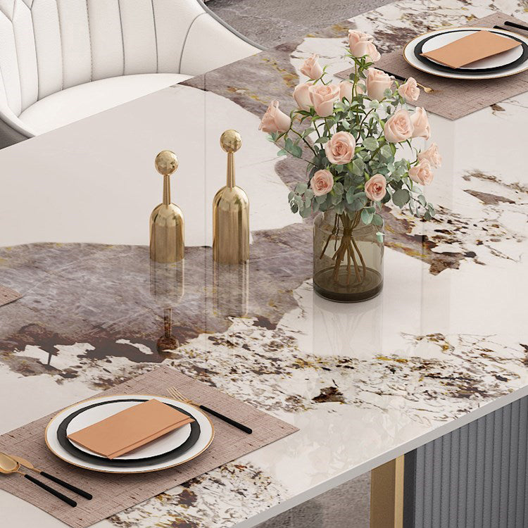 Traditional Luxury Dining Table Sintered Stone Rectangle Table with Gold Frame