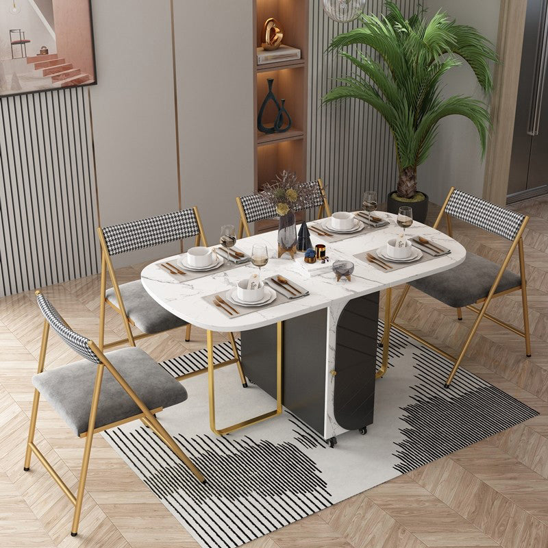 59'' Foldable Rectangle Dining Table Medieval Modern Table with Storage Trestle Base