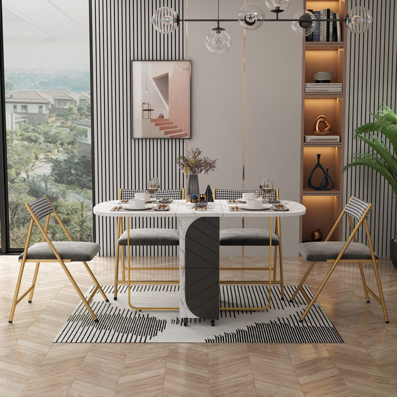 59'' Foldable Rectangle Dining Table Medieval Modern Table with Storage Trestle Base