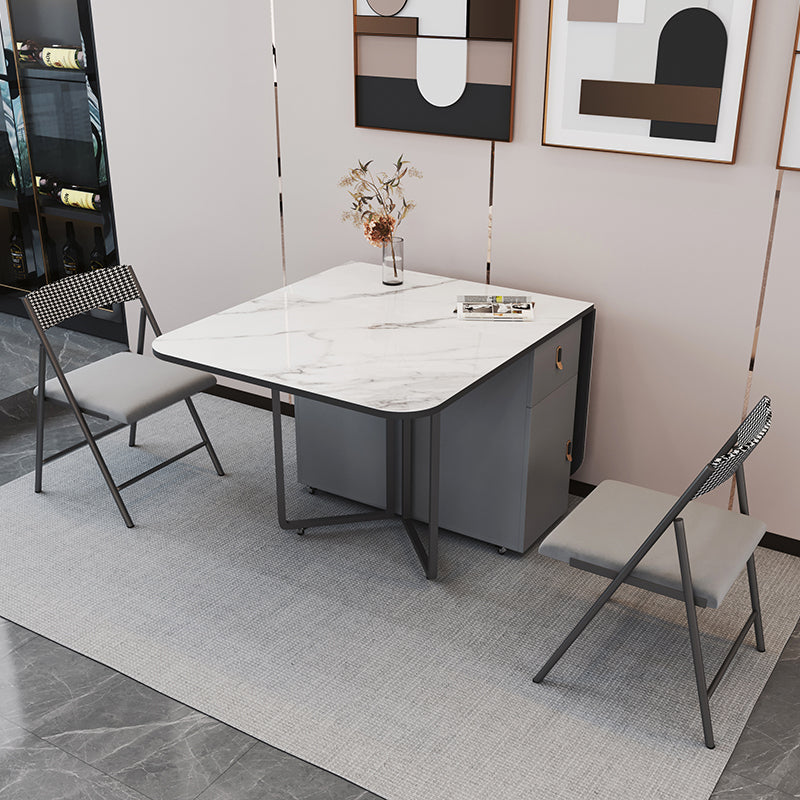 Foldable Sintered Stone Top Dining Table Modern Rectangle Table with Storage Trestle Base