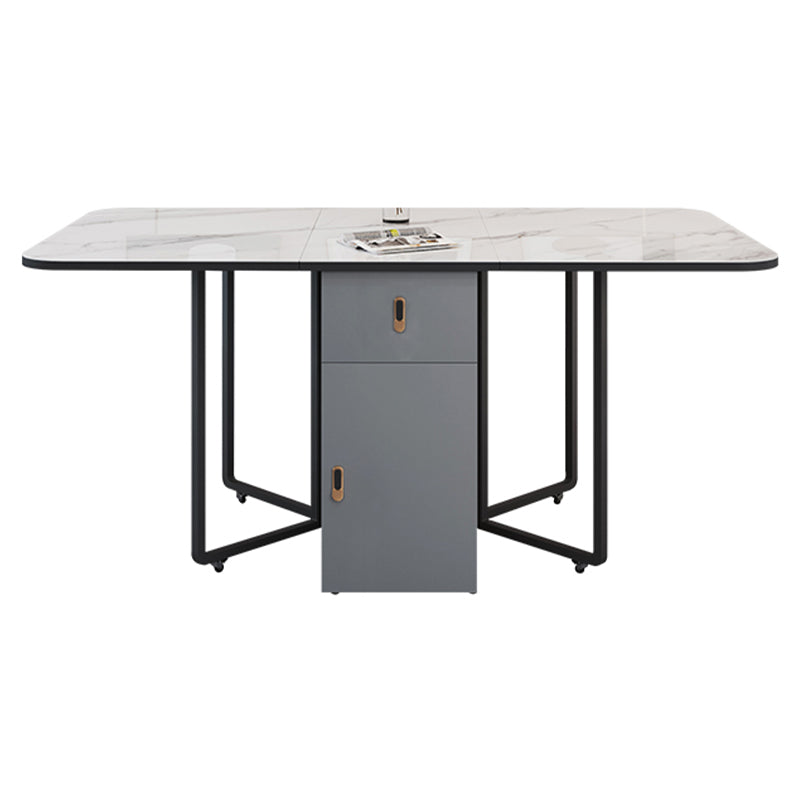 Foldable Sintered Stone Top Dining Table Modern Rectangle Table with Storage Trestle Base