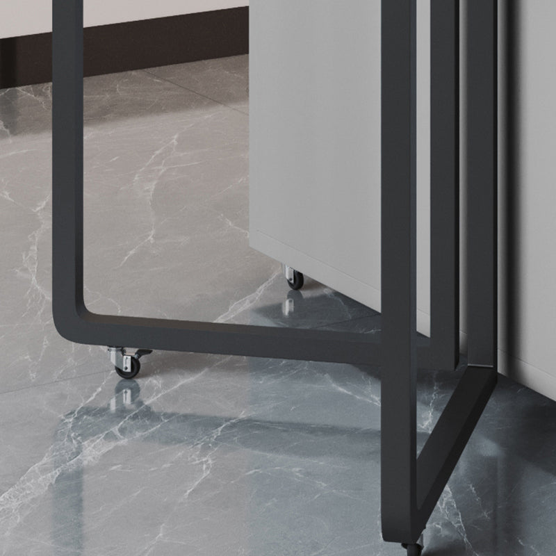 Foldable Sintered Stone Top Dining Table Modern Rectangle Table with Storage Trestle Base