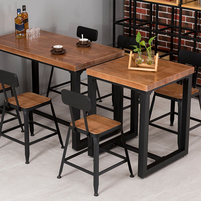 Solid Wood Dining Table Industrial Brown Top Dining Table with Black Frame