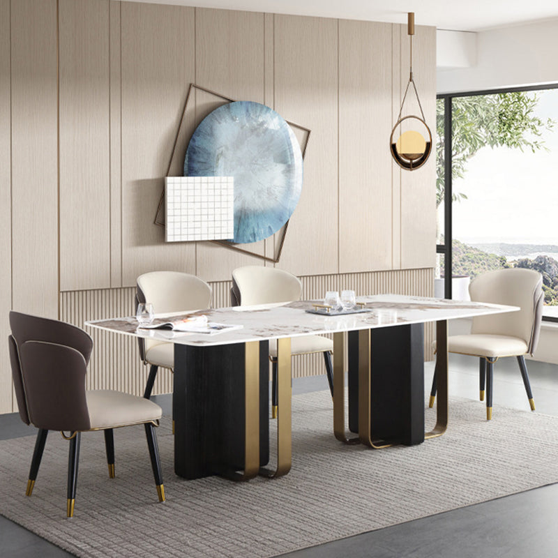 Luxury Sintered Stone Top Table Rectangle Table with Double Pedestal in Black