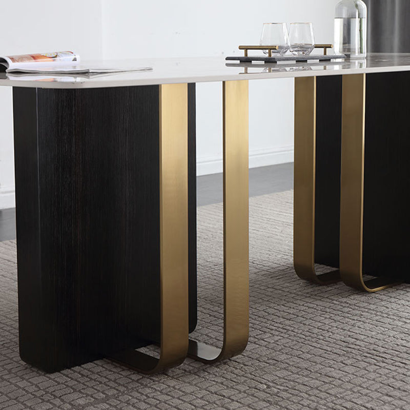 Luxury Sintered Stone Top Table Rectangle Table with Double Pedestal in Black