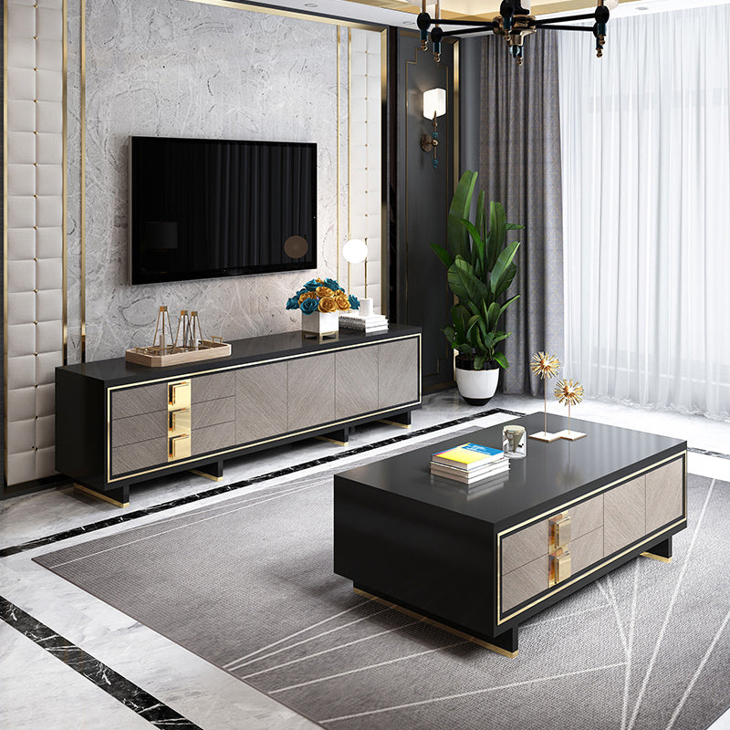 Luxury Black Enclosed TV Storage Home Rectangle Glass TV Cabinet