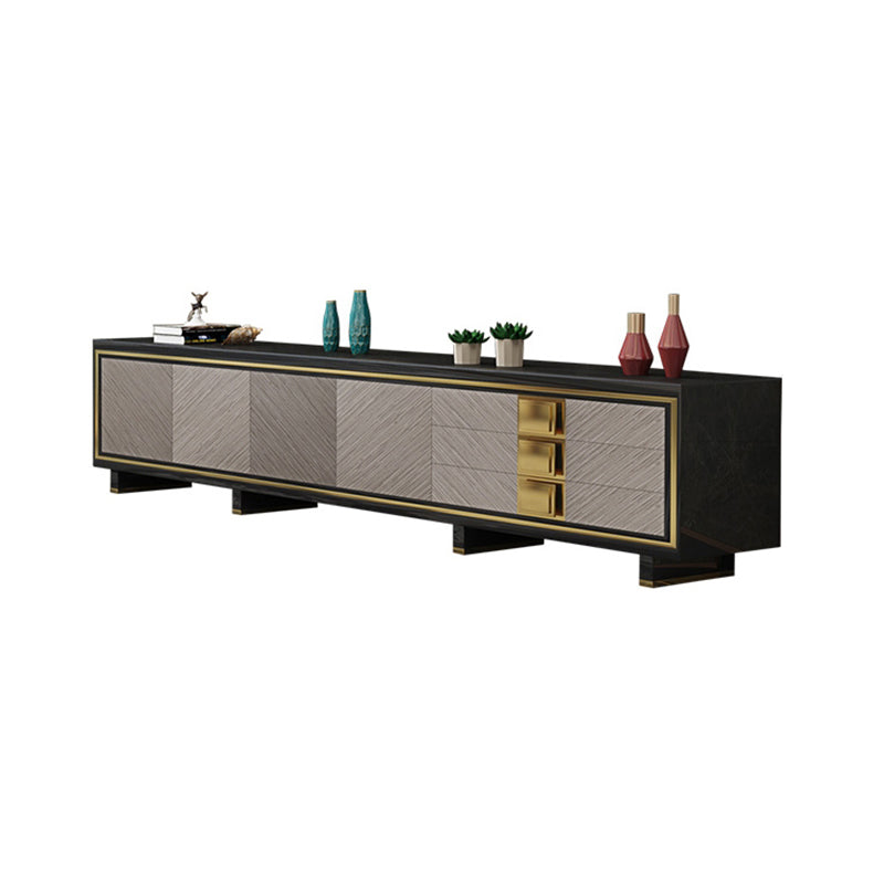 Luxury Black Enclosed TV Storage Home Rectangle Glass TV Cabinet
