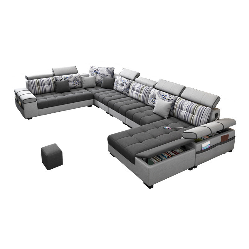 Modular Contemporary Faux Leather and Linen Furniture Sectionals