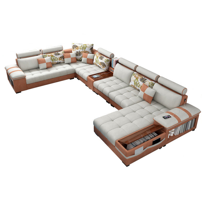 Contemporary Cotton Blend and Faux Leather Furniture Sectionals