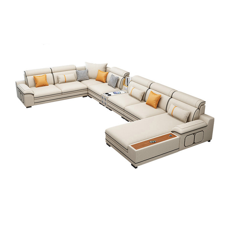 Faux Leather Cotton Blend Furniture Sectionals with Storage in Beige
