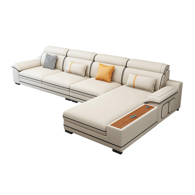 Faux Leather Cotton Blend Furniture Sectionals with Storage in Beige