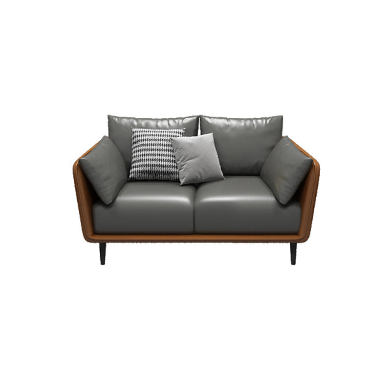 Stain Resistant Standard Faux Leather Square Arm Settee Couch with Pillows