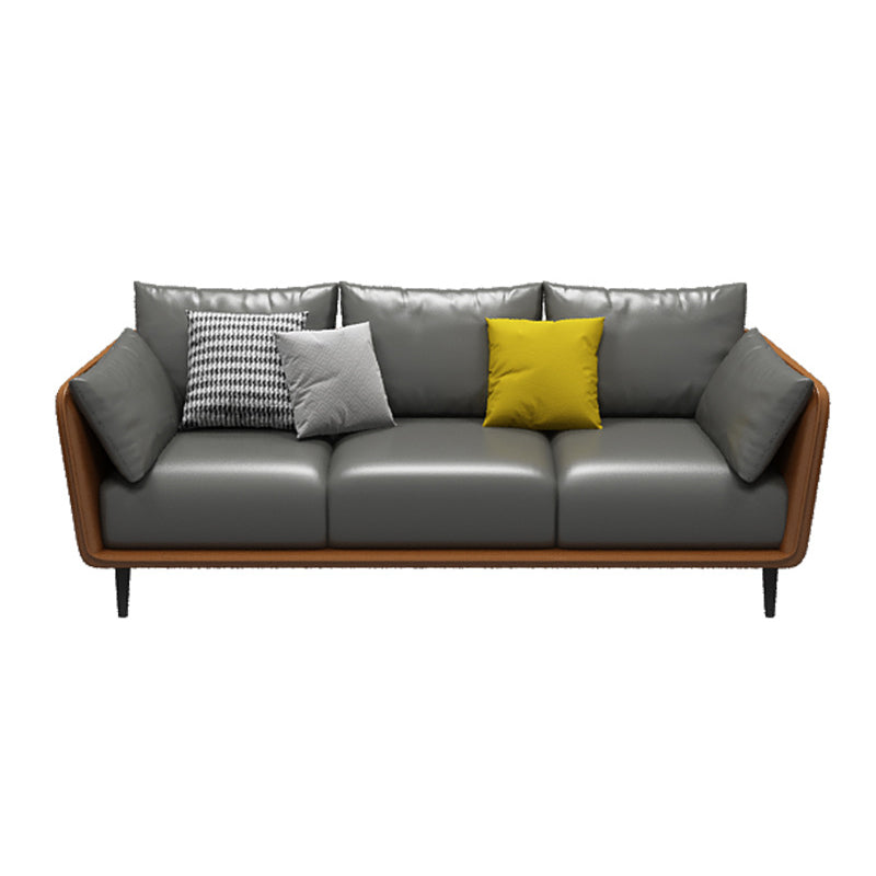 Stain Resistant Standard Faux Leather Square Arm Settee Couch with Pillows