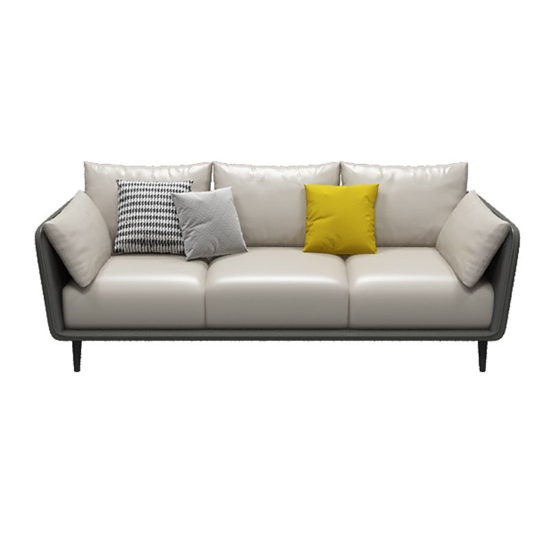 Stain Resistant Standard Faux Leather Square Arm Settee Couch with Pillows