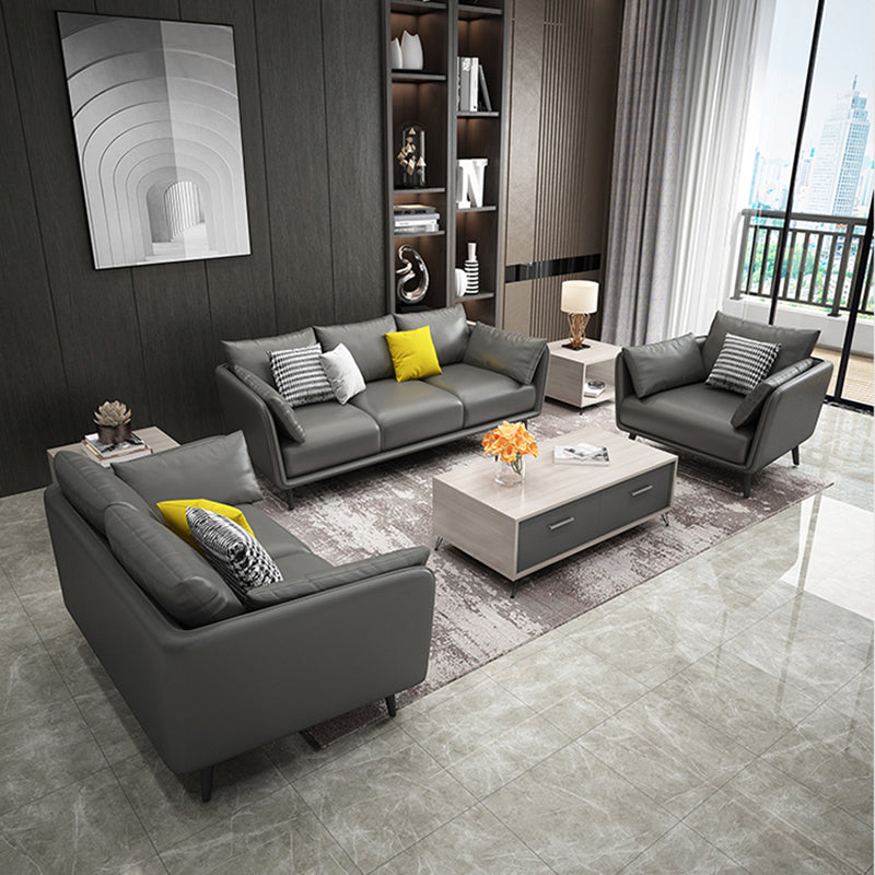 Stain Resistant Standard Faux Leather Square Arm Settee Couch with Pillows