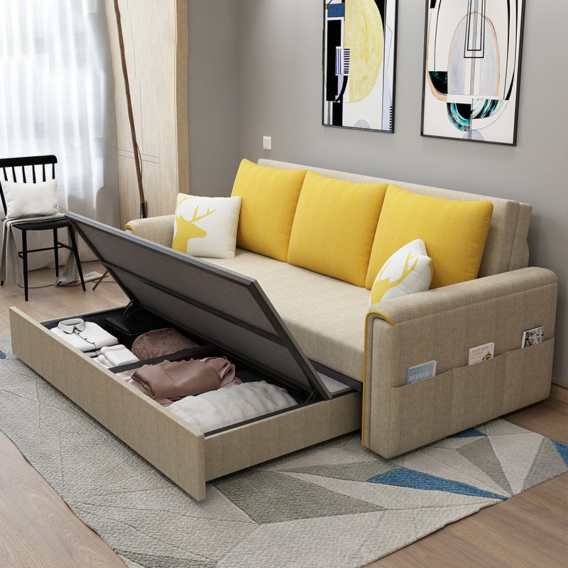 Flared Arm Modern Cotton Blend Settee Couch with Pillows with Storage