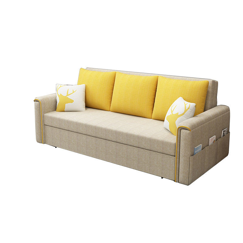 Flared Arm Modern Cotton Blend Settee Couch with Pillows with Storage