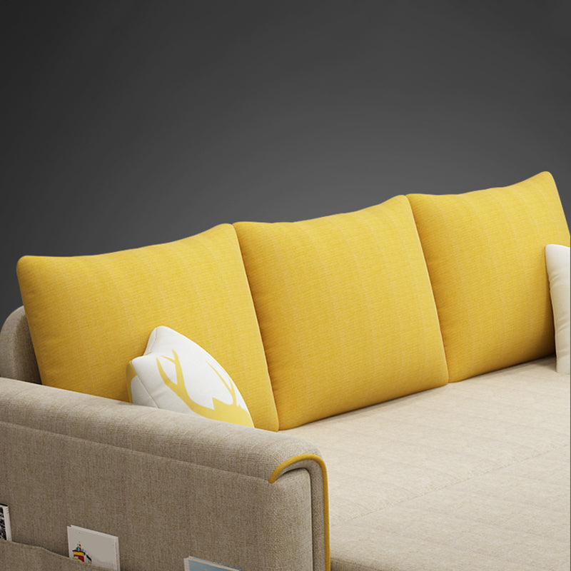 Flared Arm Modern Cotton Blend Settee Couch with Pillows with Storage