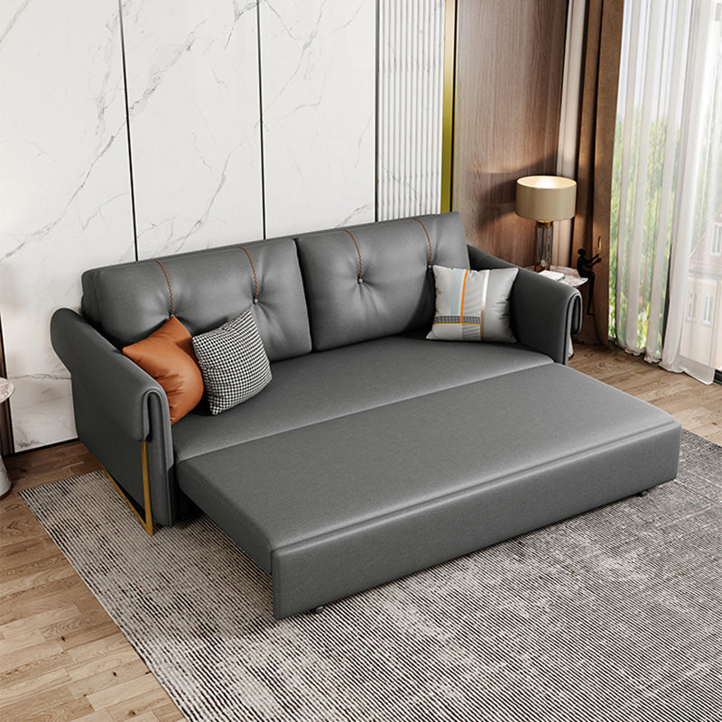 Convertible Flared Arm Faux Leather Settee Couch with Pillows with Storage
