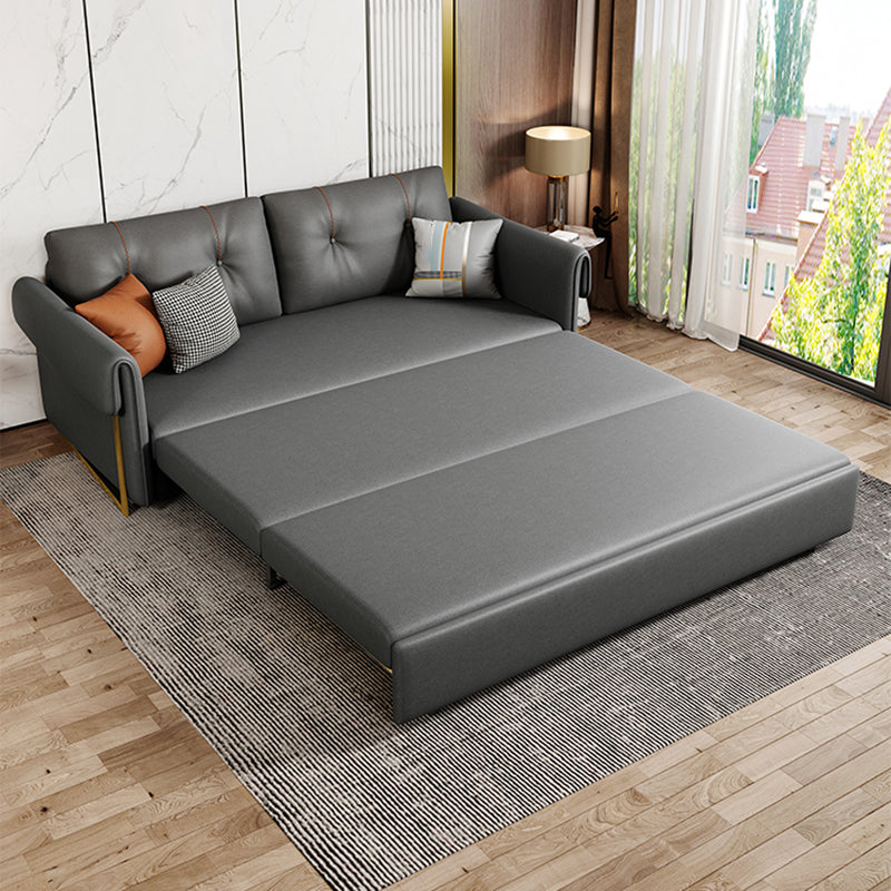 Convertible Flared Arm Faux Leather Settee Couch with Pillows with Storage