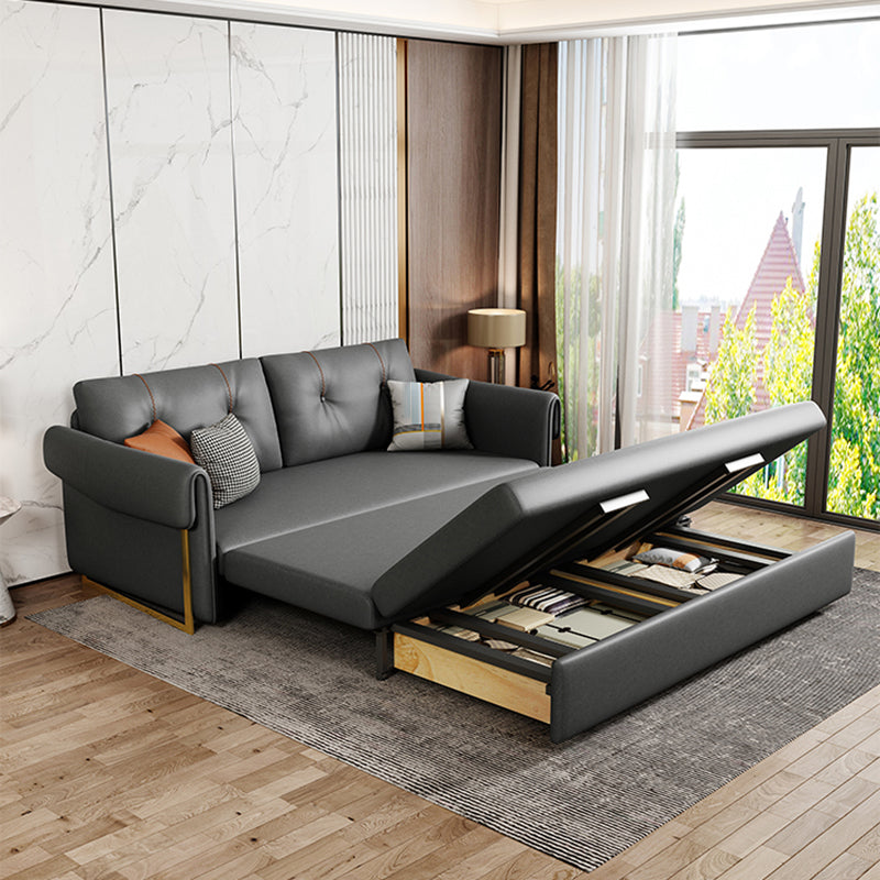 Convertible Flared Arm Faux Leather Settee Couch with Pillows with Storage