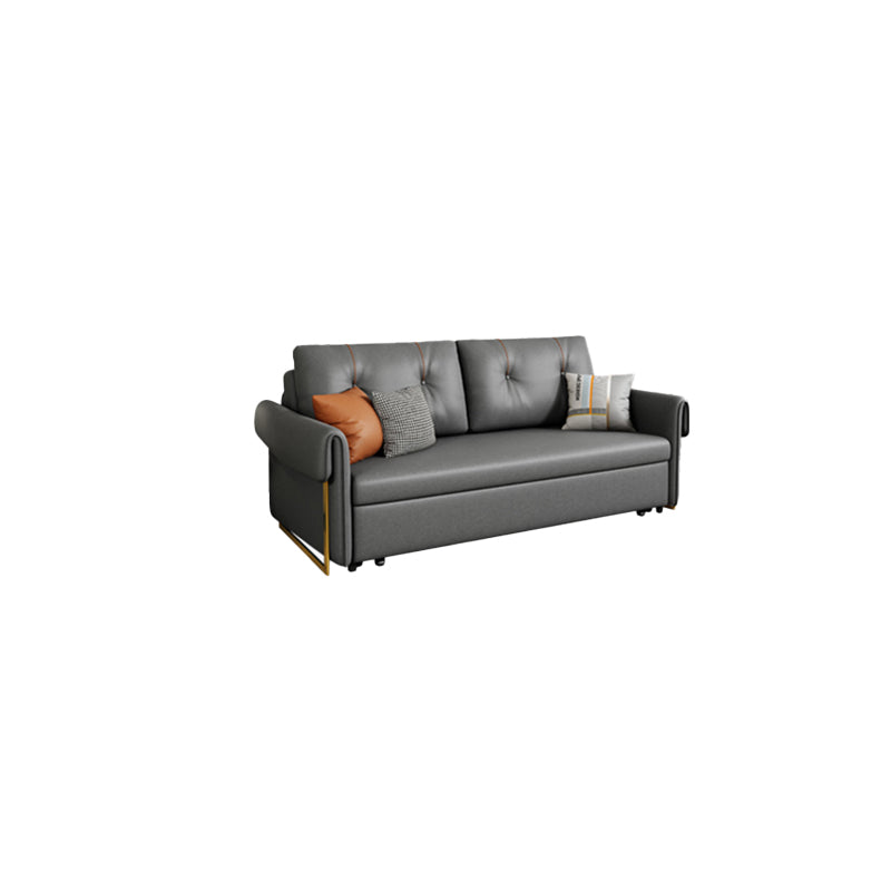 Convertible Flared Arm Faux Leather Settee Couch with Pillows with Storage