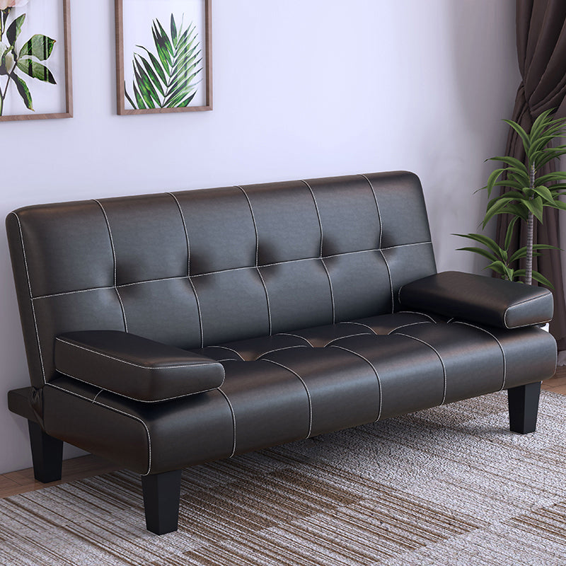 Contemporary Faux Leather and Velvet Reclining Convertible Settee Couch
