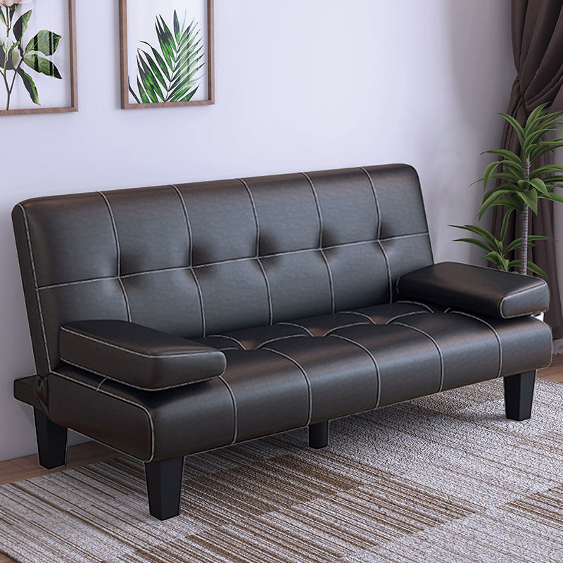 Contemporary Faux Leather and Velvet Reclining Convertible Settee Couch