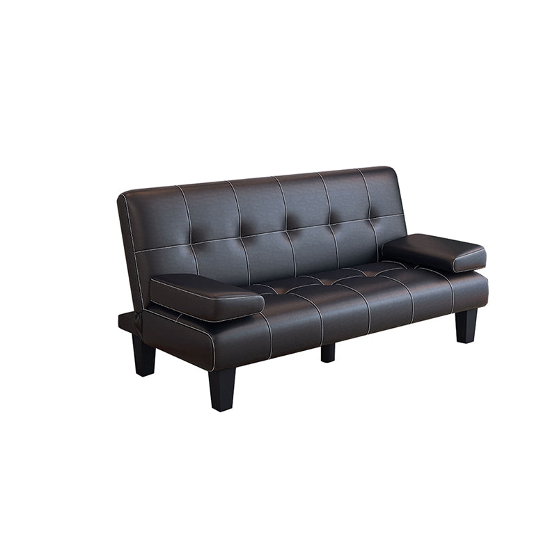 Contemporary Faux Leather and Velvet Reclining Convertible Settee Couch