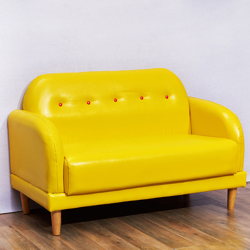 Tufted Split-Back Standard Square Arm Faux Leather Settee Couch