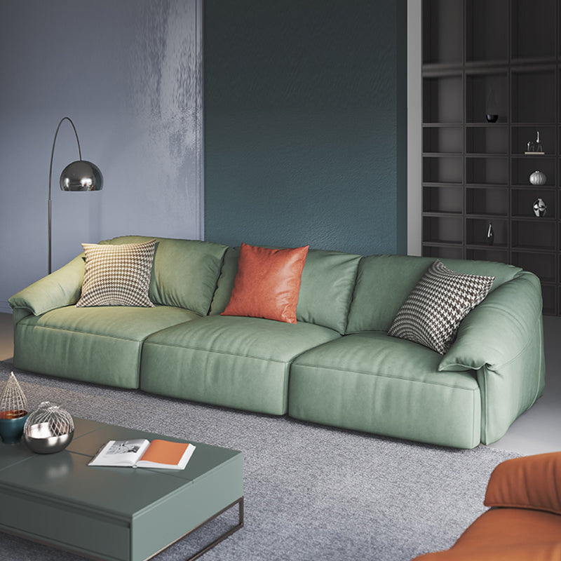 Stationary Stain Resistant Faux Leather Tuxedo Arm Cushions Green Sofa