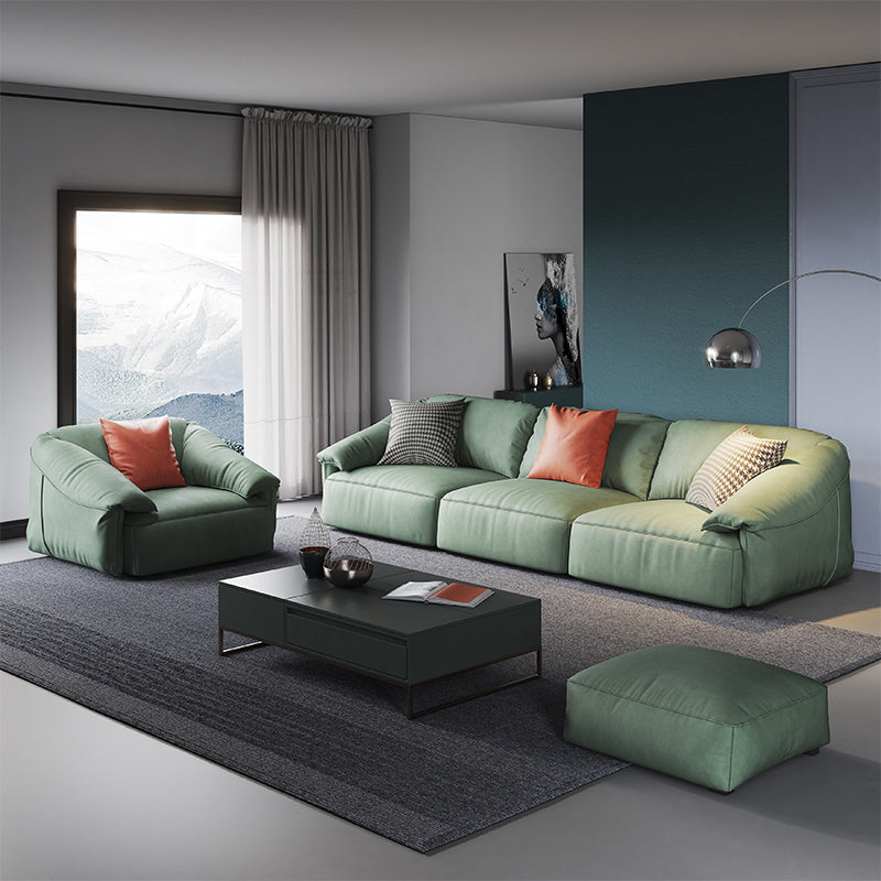 Stationary Stain Resistant Faux Leather Tuxedo Arm Cushions Green Sofa