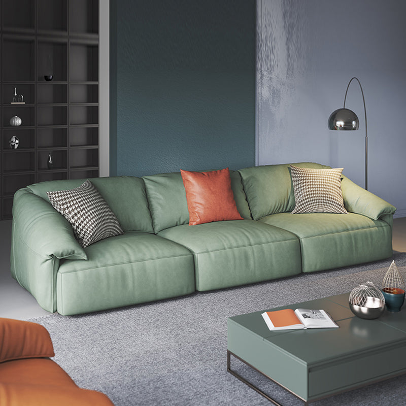 Stationary Stain Resistant Faux Leather Tuxedo Arm Cushions Green Sofa