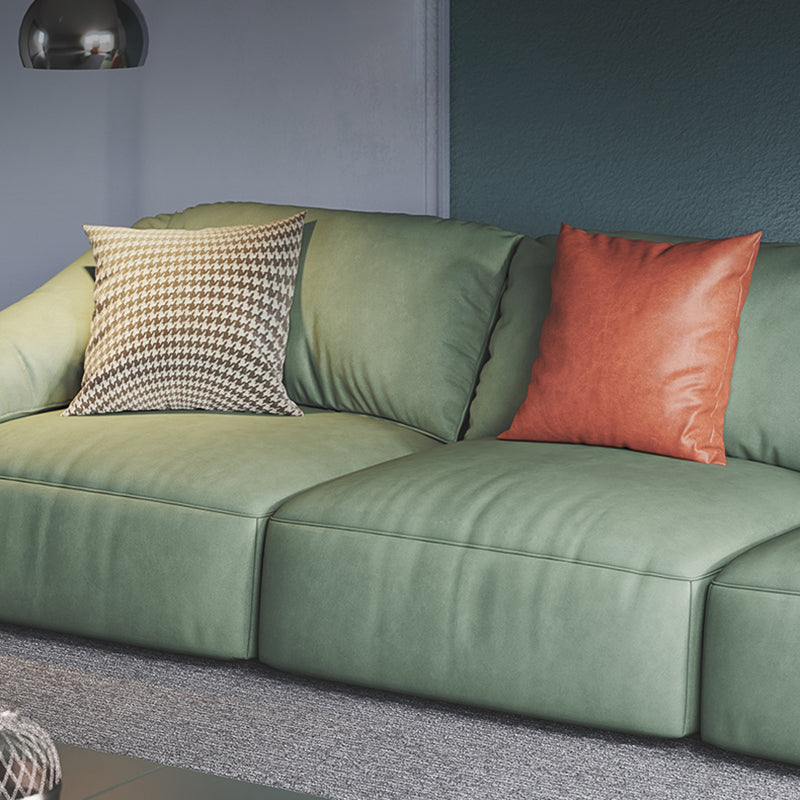 Stationary Stain Resistant Faux Leather Tuxedo Arm Cushions Green Sofa