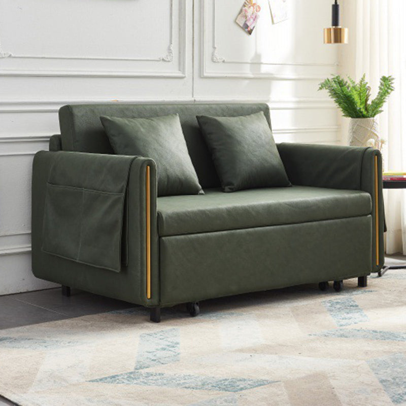 Faux Leather Convertible Square Arm Sofa with Bed with Storage