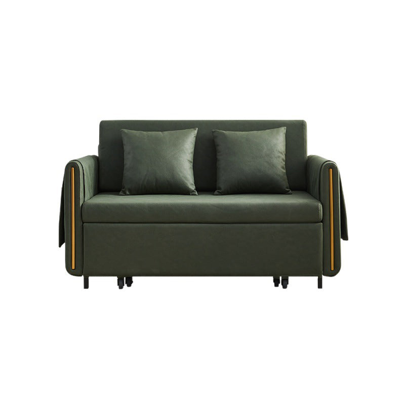 Faux Leather Convertible Square Arm Sofa with Bed with Storage