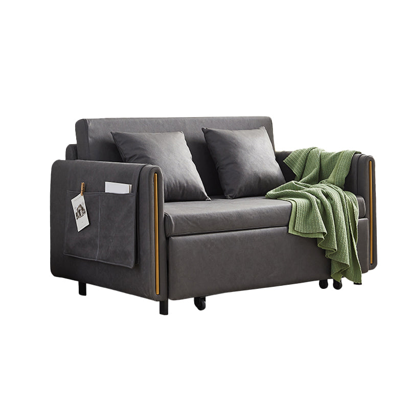 Faux Leather Convertible Square Arm Sofa with Bed with Storage