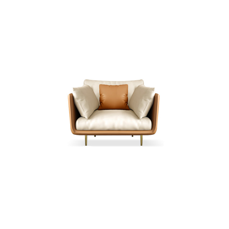 Stationary Stain Resistant Leather Living Room Pillow Top Arm Seating