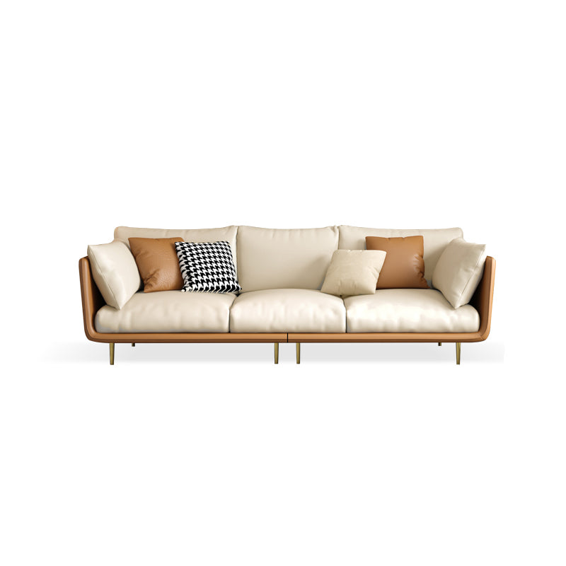 Stationary Stain Resistant Leather Living Room Pillow Top Arm Seating