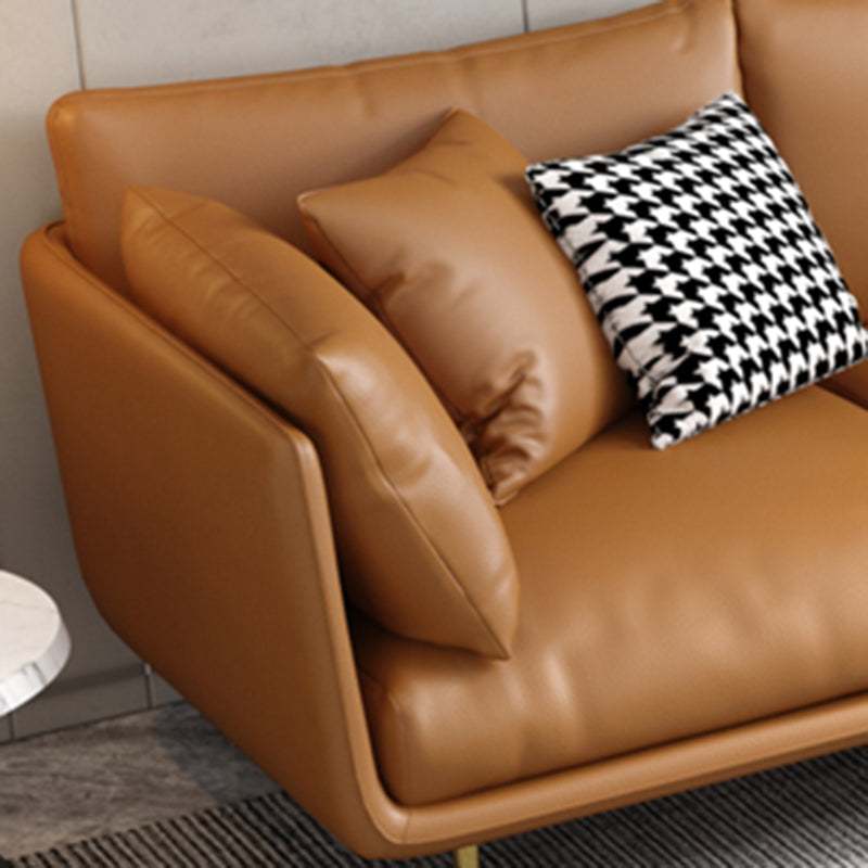 Stationary Stain Resistant Leather Living Room Pillow Top Arm Seating