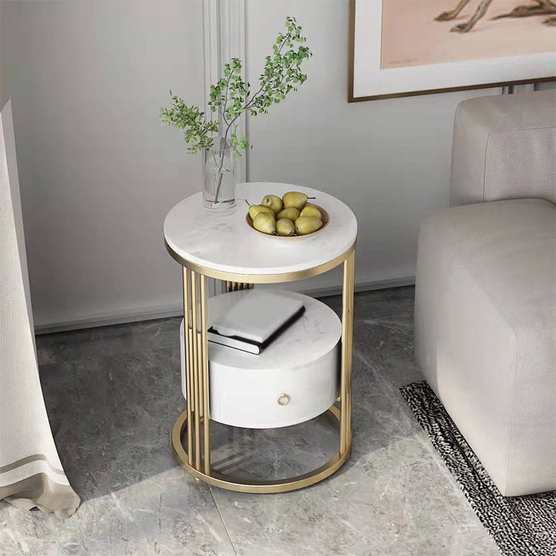 19.69" W x 19.69"D x  21.65" H End Table  Round Stone Side Table with Storage