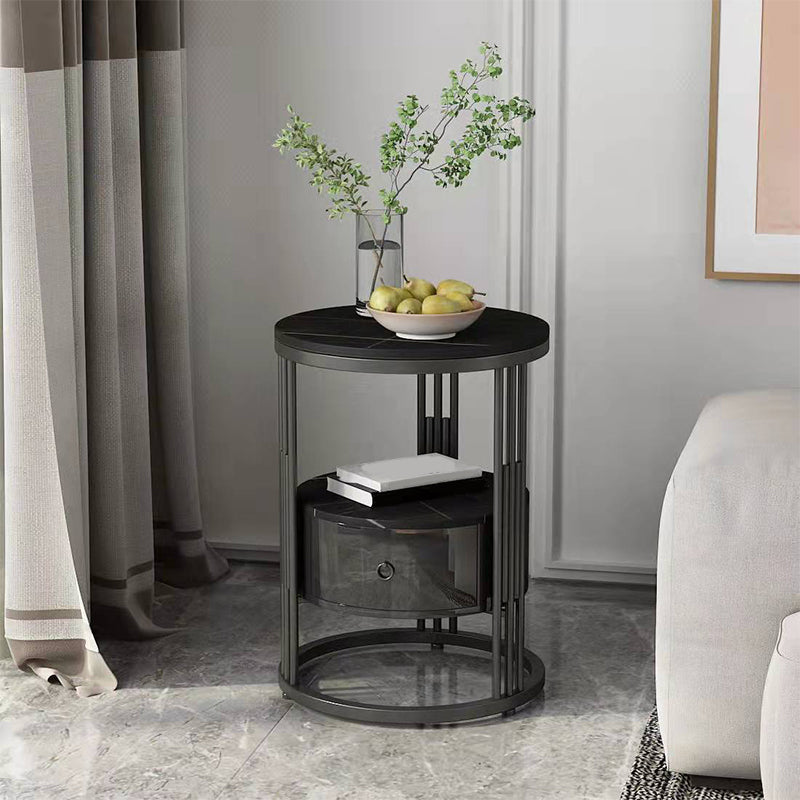 19.69" W x 19.69"D x  21.65" H End Table  Round Stone Side Table with Storage