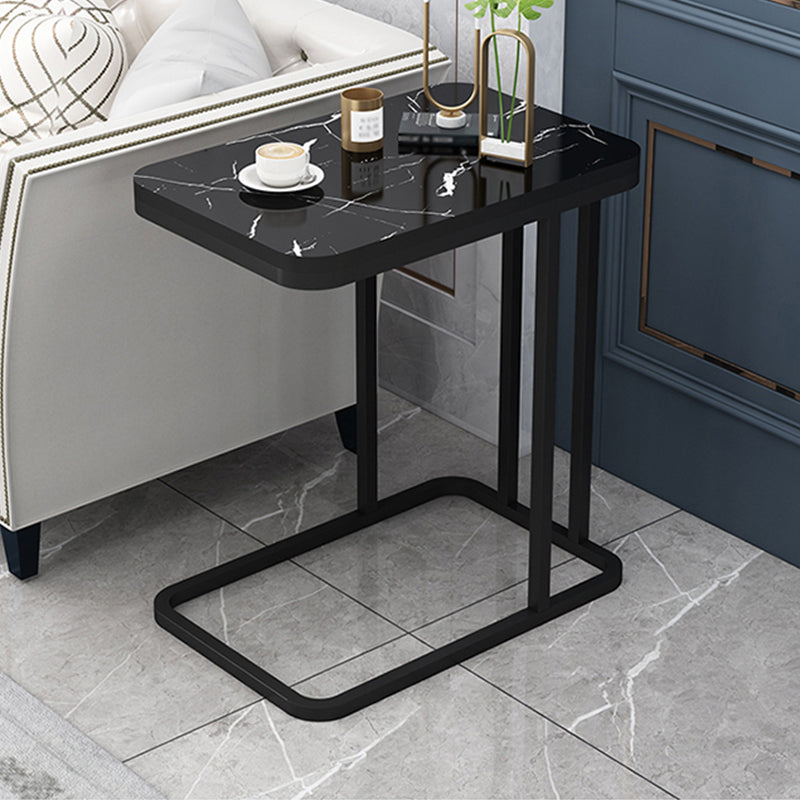 Frame Base Design Is White/black Rectangular Stone Plate Top Side Table