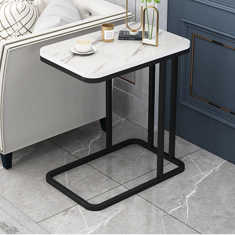 Frame Base Design Is White/black Rectangular Stone Plate Top Side Table