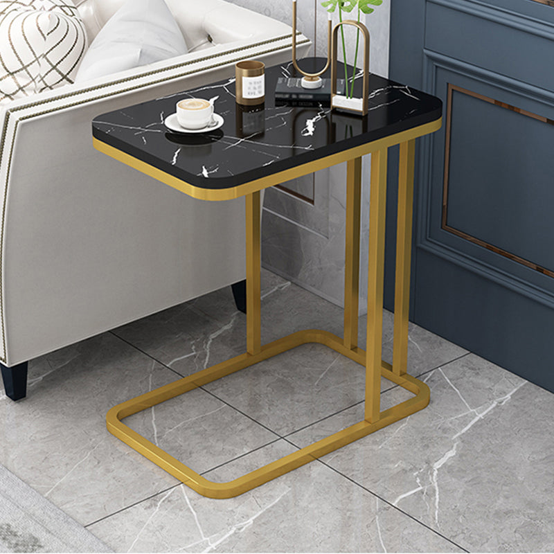 Frame Base Design Is White/black Rectangular Stone Plate Top Side Table