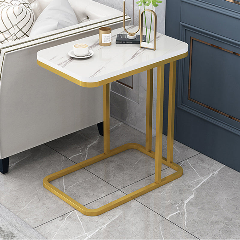 Frame Base Design Is White/black Rectangular Stone Plate Top Side Table