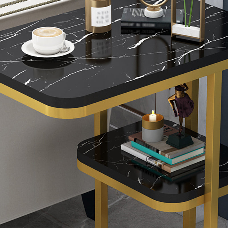 Frame Base Design Is White/black Rectangular Stone Plate Top Side Table