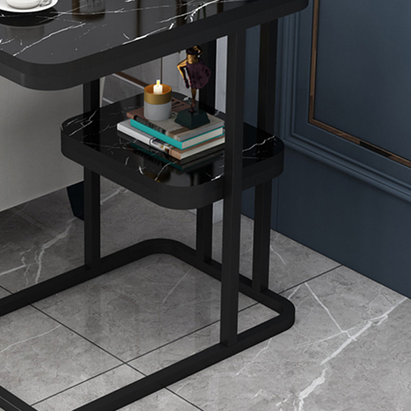 Frame Base Design Is White/black Rectangular Stone Plate Top Side Table