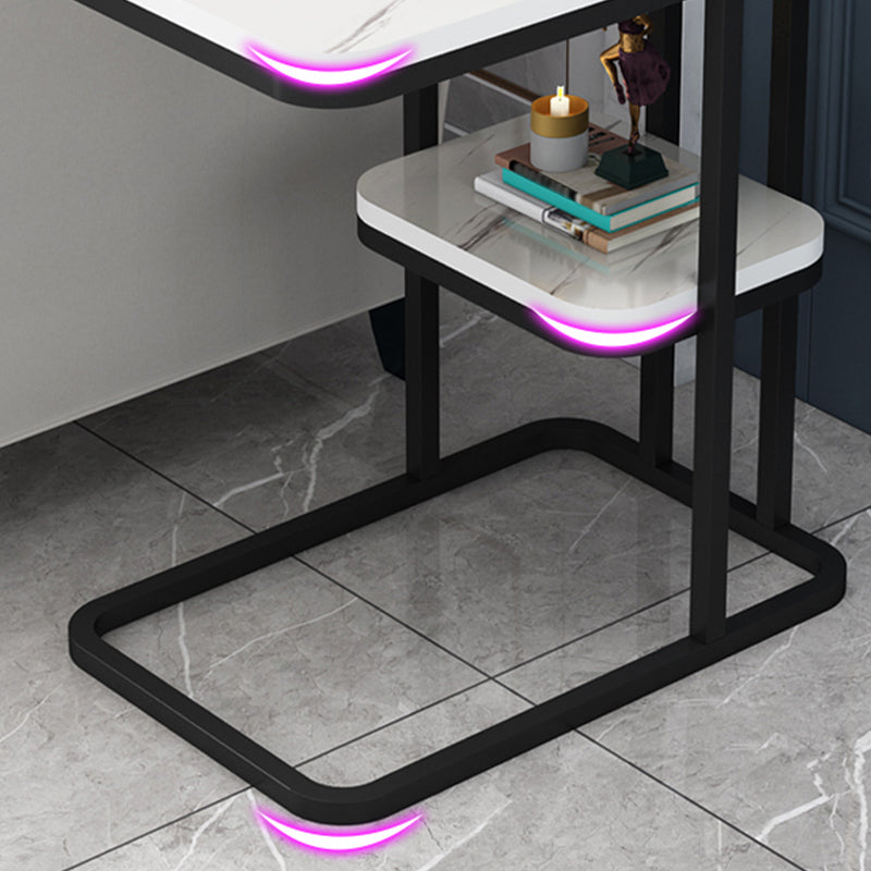 Frame Base Design Is White/black Rectangular Stone Plate Top Side Table